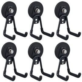 ULIBERMAGNET Heavy Duty Magnetic Garage Hook,6 Pack Strong Large Magnet Hooks for Power Drill,Garden Tools,Hose,Pegboard,Garage, Workshop,Magnetic Storage Hooks for Indoor Outdoor Hanging(Black)