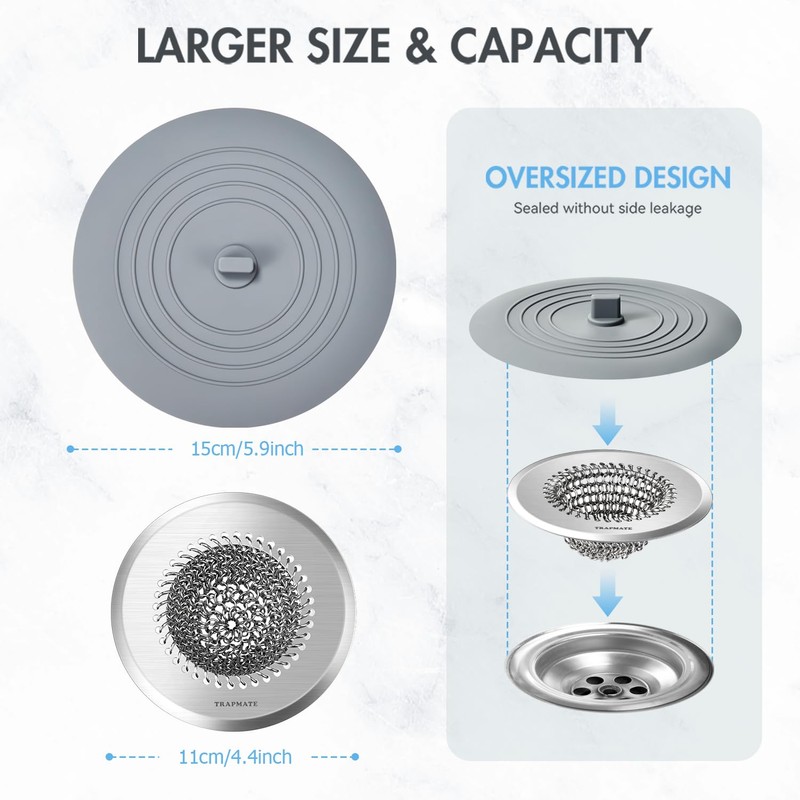 TRAPMATE Kitchen Sink Drain Strainer & Sink Stopper, Revolutionary Stainless