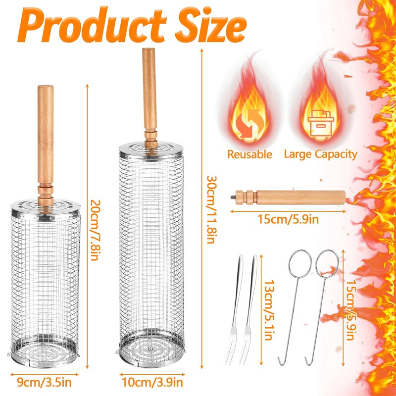 Farerkass Rolling Grill Basket, Pack of 2 Rolling Grill Baskets,