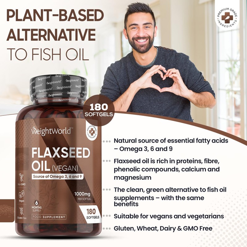 Flaxseed Oil Capsules - 2000mg per 2 Softgels - 180