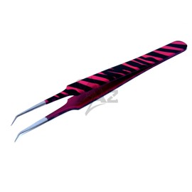 Stainless Steel Jeweler Style Tweezers #5A Pink Black Zebra Color Fine Point (A2Z)