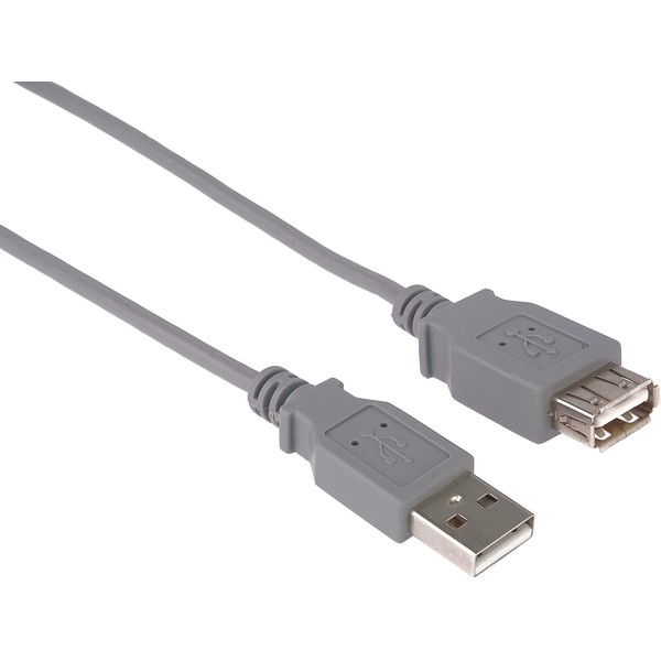 Premium Cord USB 2.0 Extension Cable 3 m, Data Cable High Speed up to 480 Mbit/s, Charging Cable, USB 2.0 Type A Female to Male, 2x Shielded, Colour Grey, Length 3 m