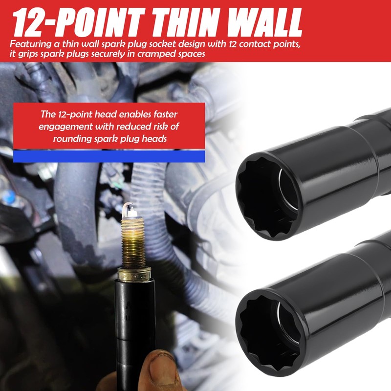 2PCS Magnet Spark Plug Socket Set,Thin Wall 5/8" & 9/16"
