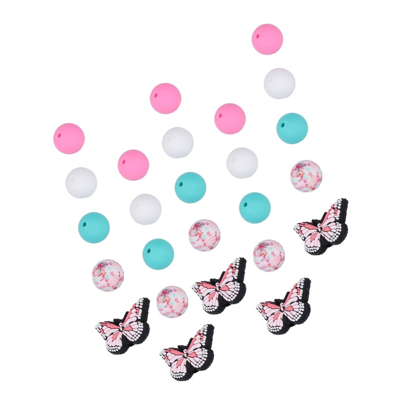 20Pcs Round Beads 5Pcs Butterfly Shaped Beads DIY Kit for