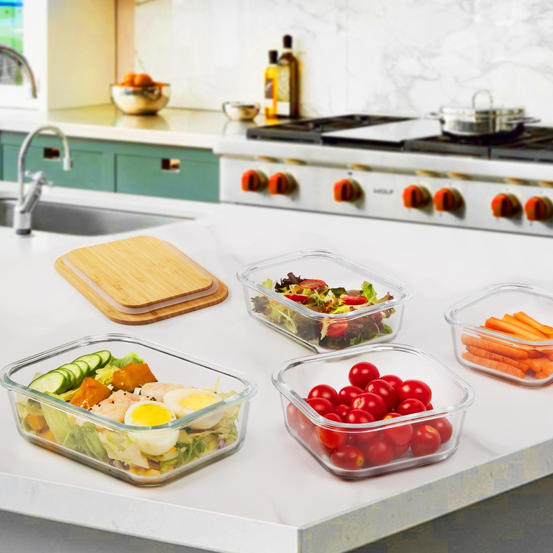Vtopmart Glass Food Storage Containers with Bamboo Lids, 4 Pack