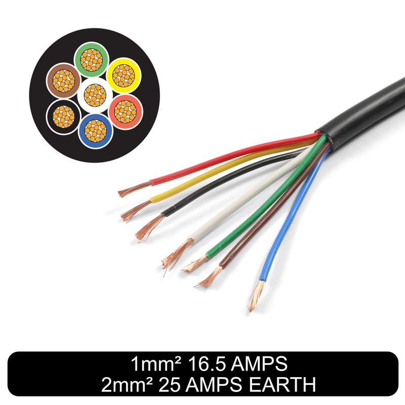 AUTOWIRING Automotive 7 Core Trailer Cable - 11/14/16.5 AMP 12/24v