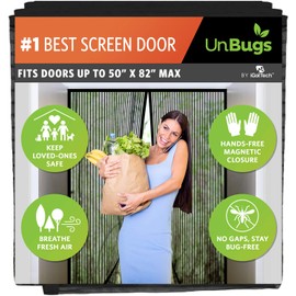 UnBugs Magnetic Screen Door - Fits French Door & Double Doors up to 50 x 82 Inches MAX - Pet & Kid Friendly, Self-Closing - Hands Free Magnet Closure Keeps Bugs Out & Breeze in