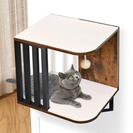 Cat Wall Shelves, 2-Tier Cat Wall Furniture, Small Cat Tree for Indoor Cats, Wood Cat Floating Shelf with Scratching Pad, Sisal Rope Ball, Wall Mounted Cat Tower Cat Perch for Nap, Climb, Play(Brown)