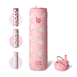 BOTTLE BOTTLE Insulated Water Bottle 24oz with Straw Lid and Handle for Sports Travel Gym Stainless Steel Water Bottles Double-Wall Vacuum Metal Leak Proof BPA-Free (Bear Cookies)