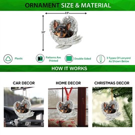 Talataca Miniature Pinscher Sleeping Angel Wing Memorial Dog 2D Flat Car Rear View Mirror Accessories Christmas Tree Ornament Decoration Hanging Charm Interior Rearview Pendant Decor Gift
