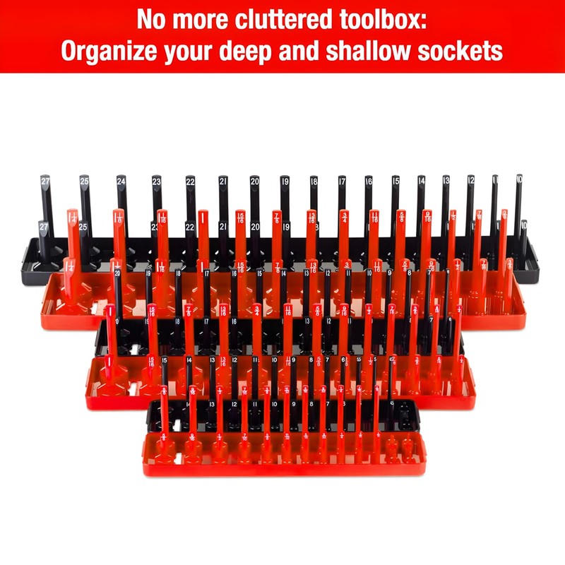 AIUITIO 6PCS Socket Organizer Tray Set, Red SAE & Black