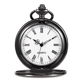 TREEWETO Mens Engraved Pocket Watch Gifts from Grandpa Grandma, Unique Birthday Gift Ideas for Grandson, Graduation Gifts for Him, Present for Boys Men, Black