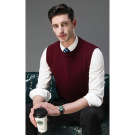 YINNORE Mens Sleeveless Sweater Vest Comfort Wool Round Neck Knitted Pullover Cardigans Tank Top Jumpers (UK, Alpha, M, Regular, Regular, Red)