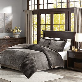 Premier Comfort Madison Park Parker Corduroy Ultra Soft Luxury Premium Plush Comforter Mini Bedding Set, King/Cal King, Grey