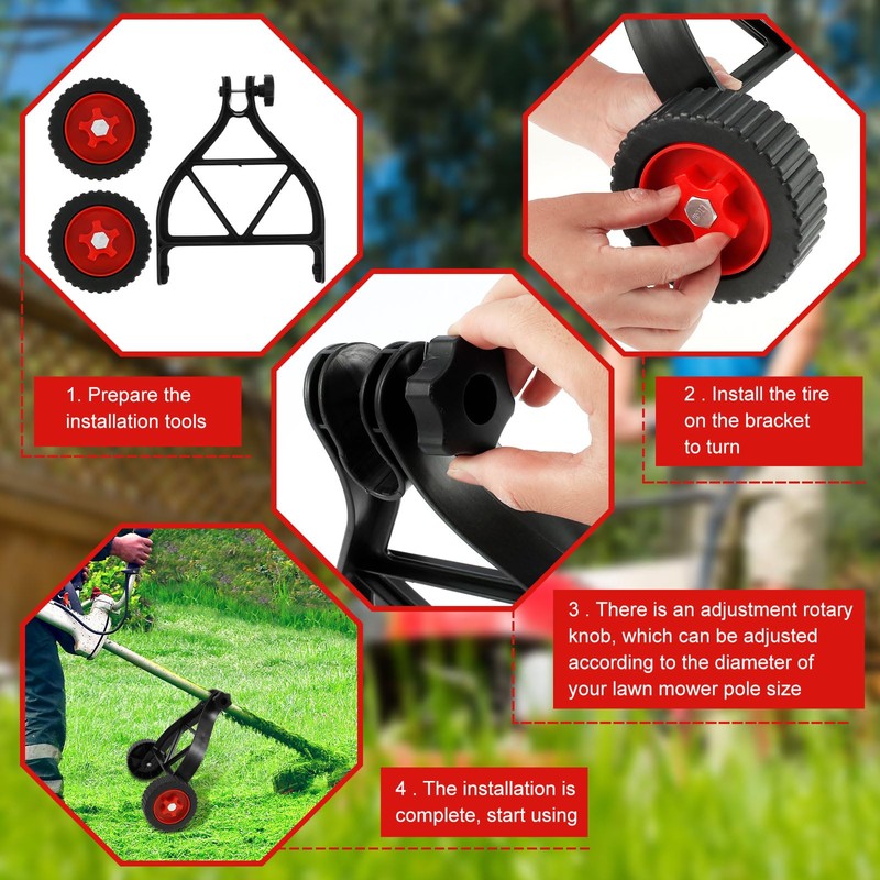 Weed Trimmer Support Wheel Adjustable Lawn Mower Auxiliary Wheels User-Friendly