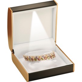 LED Black Bangle Bracelet Box Luxury PU Leather Dome Top with Gold Color Painting on the Sides Bracelet Bangle Anklet Jewellery Gift Storage Holder Box with Light for Women for Men