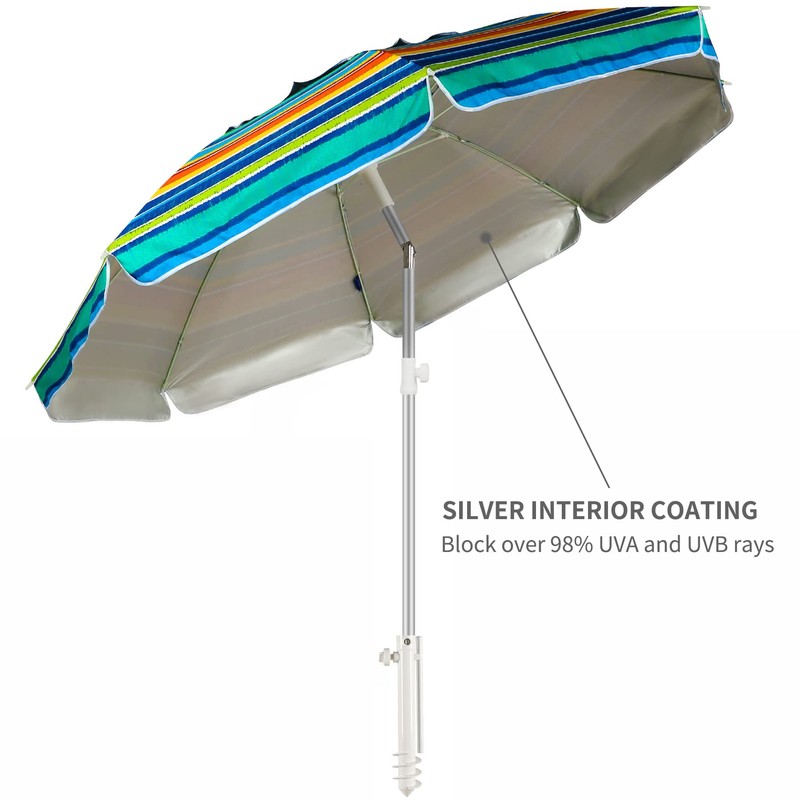 AMMSUN Beach Umbrellas for Sand Heavy Duty Wind Portable, 6.5ft