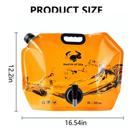 Collapsible 8L Water Storage Bag, BPA-Free Portable Folding Water Jug with Adjustable Faucet, Leakproof Emergency Water Bag for Camping, Hiking, Riding, Outdoor Sport (Blue & Orange 2)