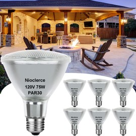 Nioclerce Halogen PAR30 Long Neck 75W 120V 800LM, 6 Pack High Output Halogen PAR30 Dimmable 2800K Warm White with E26 Base, Long Lifespan Long Neck Flood Light Bulb with CRI100 for Recessed Lighting