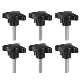 sourcing map 6pcs Star Clamping Knobs M10 x 35mm Metric Male Thread 60mm 4-Point Plastic Head Threaded Stud Knob Hand Tightening Thumb Screw Jig Handle, Black