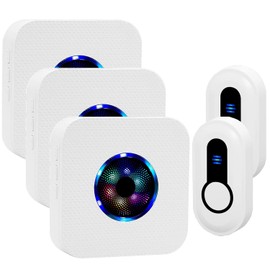 Wireless Doorbells, Waterproof Easy Install at 1,000ft Long Range with 55 Ringtone 5 Volume Levels 7 Colour LED Flash Door Bell for Home Classroom Apartment, 2 Push Buttons 3 Receivers