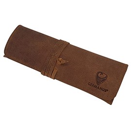 GERMANUS Pencil Case Strap, Leather, Made in the EU, Wild Brown, School bag set