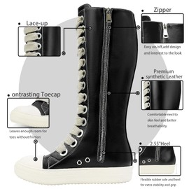IMPREMEY Womens Knee-High School Bicycling Boots Thick Laces Comfort Platform Walking Boots with Zipper Campus Campaigns Boots
