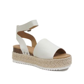 Soda Topic Open Toe Buckle Ankle Strap Espadrilles Flatform Wedge Casual Sandal (8.5, Off-White, numeric_8_point_5)