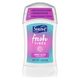Suave Fresh Vibes Deodorant Stick Aluminum Free 48 Hour Deodorant Protection Berry Bliss Dermatologist Tested Body Deodorant 1.2 oz