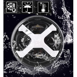 SINLIRU 5.75inch 5-3/4 Black LED Motorcycle Headlight X Red DRL with Matte Black Housing Bucket 32-40mm Fork Tube Side Mount Brackets Compatible with Motorbikes