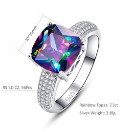 Bonlavie Women 925 Sterling Silver Cubic Zirconia Engagement Promise Rings Rainbow Topaz Size L 1/2