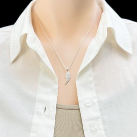 Small and Dainty 925 Sterling Silver Angel Wing Pendant Necklace for Women, Teen Girls - Inspirational Jewelry, Gift for Baptism, Confirmation or First Communion (16 inches plus 2-inch extender)