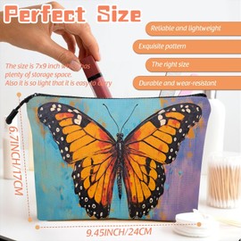 Scribesense Makeup Bag Travel Makeup Organizer Waterproof Cosmetic Bag Pouch with Zipper 6.7x9.45in for Women Female Friend Mom - Orange And Black Butterfly With White Dots on Wings