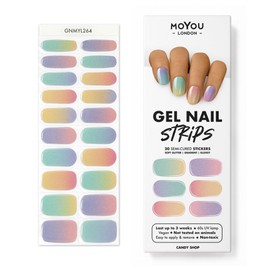 MOYOU LONDON Candy Shop Semi-Cured UV Gel Strips - Pack of 20 - Gel Nail Foils UV Hardening for Manicure in Salon Quality - Set with Nail File & Wooden Cuticle Sticks