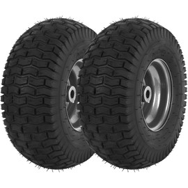 AR-PRO (2-Pack) Replacement 15 x 6.00-6 Tire and Wheel Assemblies for Riding Lawn Mower and Lawn Tractors - 3" Centered Hub with 3/4" Bushings, 4Ply Pneumatic Turf Saver Tires