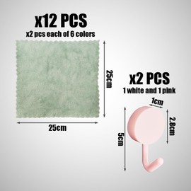 12 Baby Towels and 2 Hooks, Coral Velvet Towels, Small Absorbent Towels for Washing Face and Hands, Microfibre Towels, Suitable for Boys and Girls (25 x 25 cm)