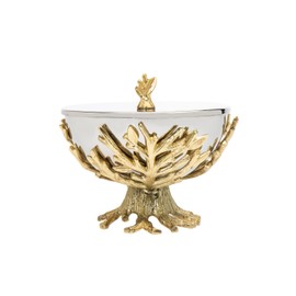 Godinger Decorative Serving Bowl Centerpiece Serveware Golden Branch Metal with Lid - 6.5 Inches