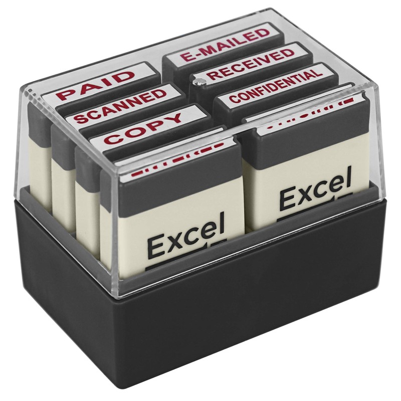 ExcelMark Mini Office Message Rubber Stamp Set - Red Ink