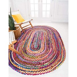 Unique Loom Braided Chindi Collection Casual Modern Multi Oval Rug (5' 0 x 8' 0)