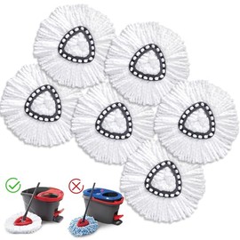 6 Pack Mop Heads Replacements for O-Cedar, Mop Replace Head Refills, Easywring Spin Mop Heads Replacements, Easy-to-Replace, Microfiber, Machine Washable, Easy Cleaning, White
