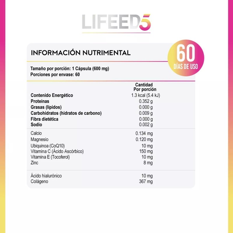 Lifeed5 Lifeed Skin Colágeno, Ácido Hialurónico, Q10, Vitamina E Y