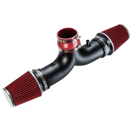 Rtunes Racing DUAL Short Ram Air Intake Kit + Filter Combo BLACK PIPE AND RED Compatible For 02-08 Dodge Ram / 04-07 Dodge Dakota/Durango / 04-07 Jeep Liberty 3.7L 4.7L with DUAL(2) Filters
