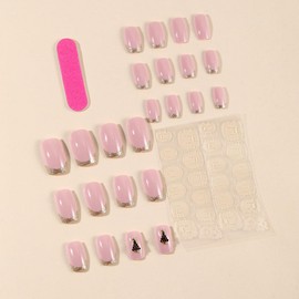 Christmas Press on Nails Short Square Fake Nails with Xmas Tree Charms Design Gold Glitter Glue on Nails French Tips False Nails Reusable Glossy Winter Nails for Women Girls Holiday Manicure 24pcs