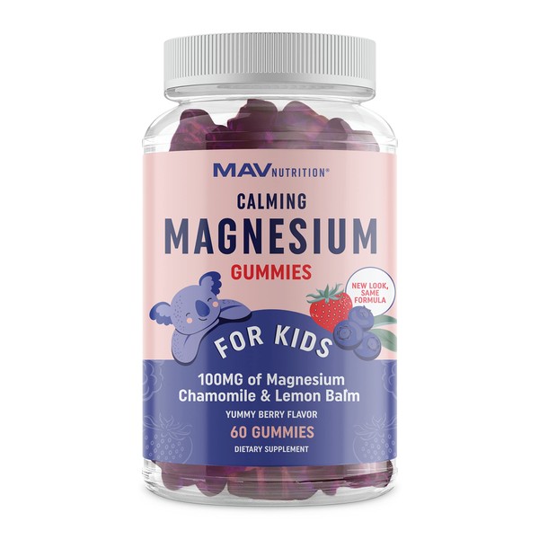 Magnesium Calming Gummies for Kids | Relaxing Magnesium for Kids | Calm Gummies for Natural Wake-Sleep Cycles with Chamomile & Lemon Balm | Gluten-Free, Non-GMO, Naturally Sweetened | 60 Count