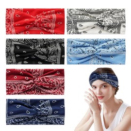 HABNI 6 Stück Haarbänder Damen, Stirnband Damen Breite Elastische Weiche Haarband, Weiches Stirnband Damen Sommer Breites Kopfband Elastisches Haarband Mehrfarbig Blumendruck Für Lauf Yoga Fitness