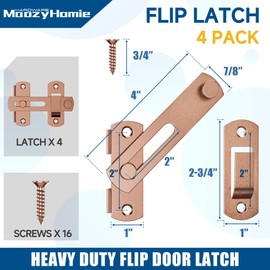 MaozyHomie 4 Inch Flip Latch Gate Latches, 180 Degree Flip Barn Door Lock Latch, Heavy Duty SUS304 Stainless Steel Flip Sliding Latch, Bolt Buckle Lock for Barn Wood Sliding Doors, Red Bronze, 4 Pack