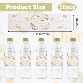 URROMA 50 Pieces Water Bottle Labels, Cheers Greenery Plants Wedding Bottle Wraps for Anniversaries Birthday Party Baby Shower Decoration