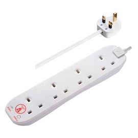 Masterplug Four Socket Power Surge Protected Extension Lead, 4 Metres, White