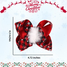 Christmas Hair Clips for Women 4.7in Red Plaid Hair Bow Clips for Girls Christmas Festival Hair Accessories Fluffy Hair Bows Christmas Party Hair Decorations Cute Hair Bows Winter Snowflake Bows 1Pcs