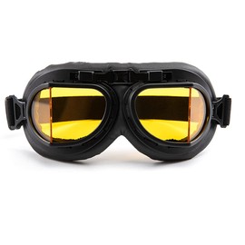 Motorcycle Goggles Retro Wind Protection Eye Protection Glasses PU Leather Riding Glasses for Men Women (Yellow Lens)